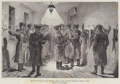 The Bulgarian Crisis, Seizing Arms at the Junker Military School, Sofia by Johann Nepomuk Schonberg